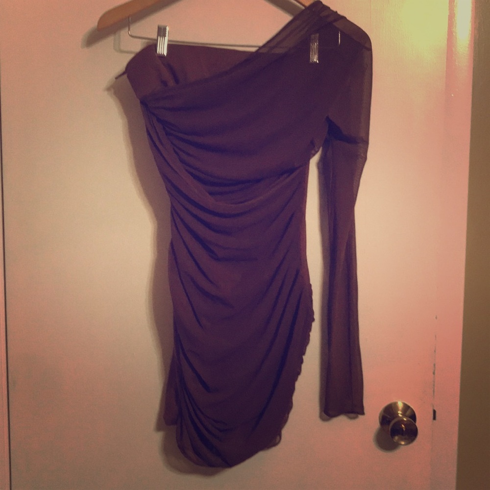 Vegas clubbing dress brown one shoulder